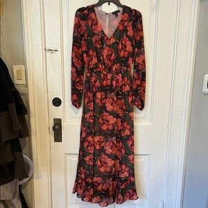 Jessica Simpson Pink and Black Floral Long Sleeve Dress
